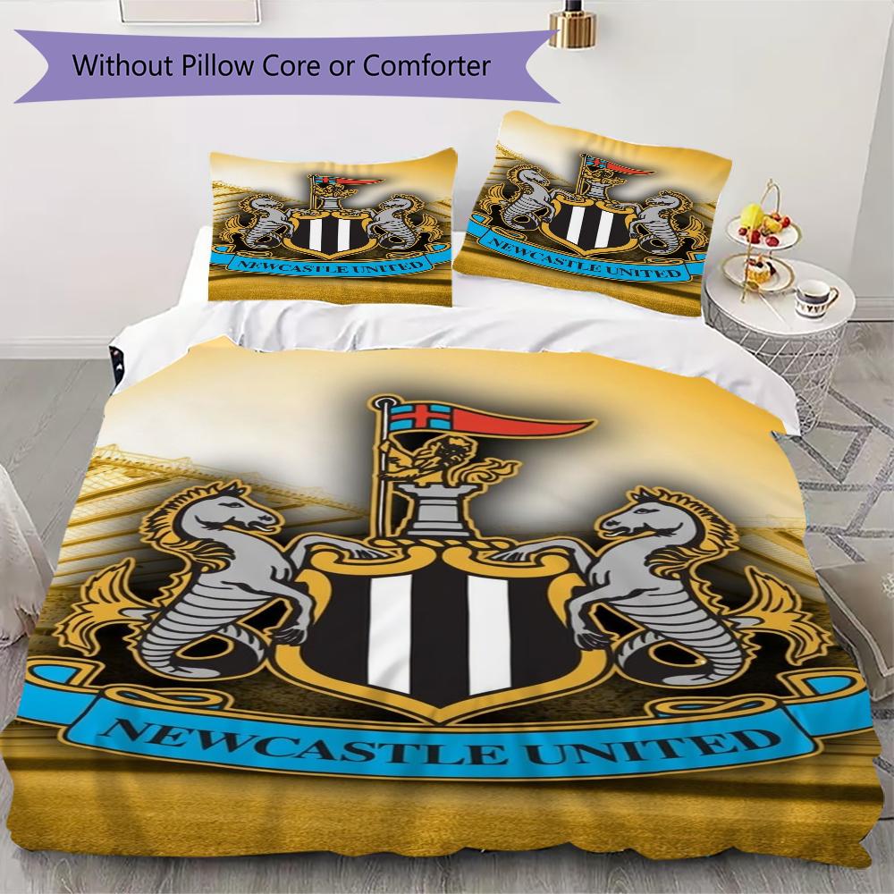 Newcastle United FC Muster Bettwäsche Steppset Bettbezug Kissenbezug Heimdekoration Geburtstagsgeschenk (1 * Bettbezug + 2 * Kissenbezug ohne Füllung)