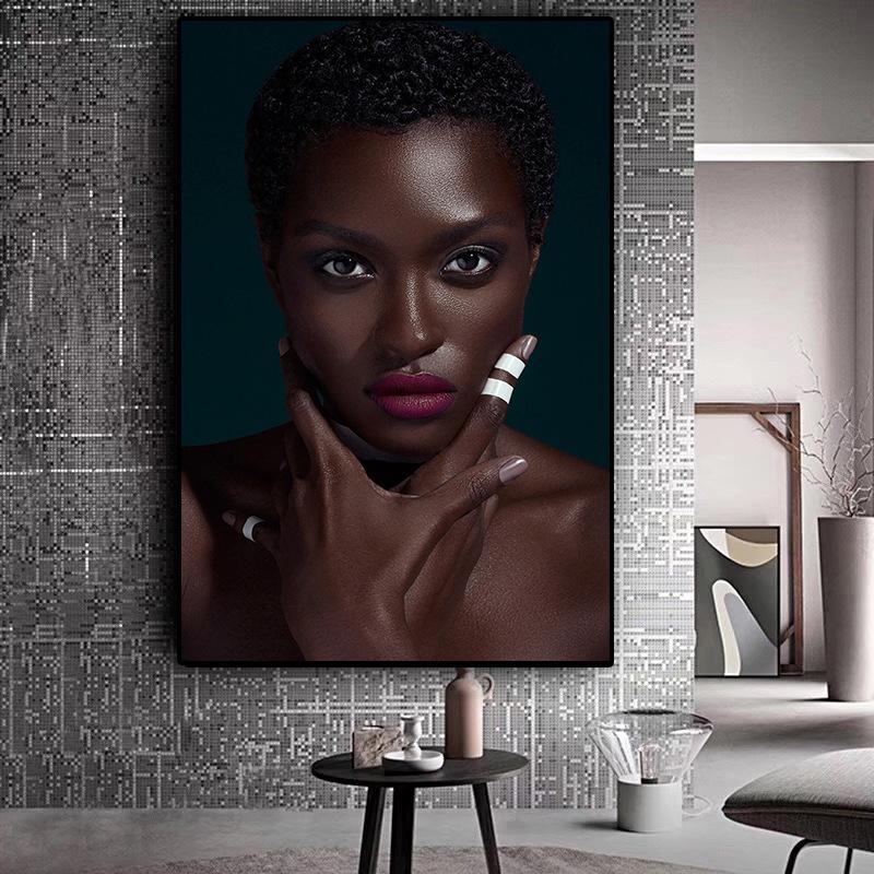 

Черная африканская обнаженная женщина с красной помадой, картина маслом на холсте, постеры и принты, настенная картина Cuadros для декора гостиной 20x30cm