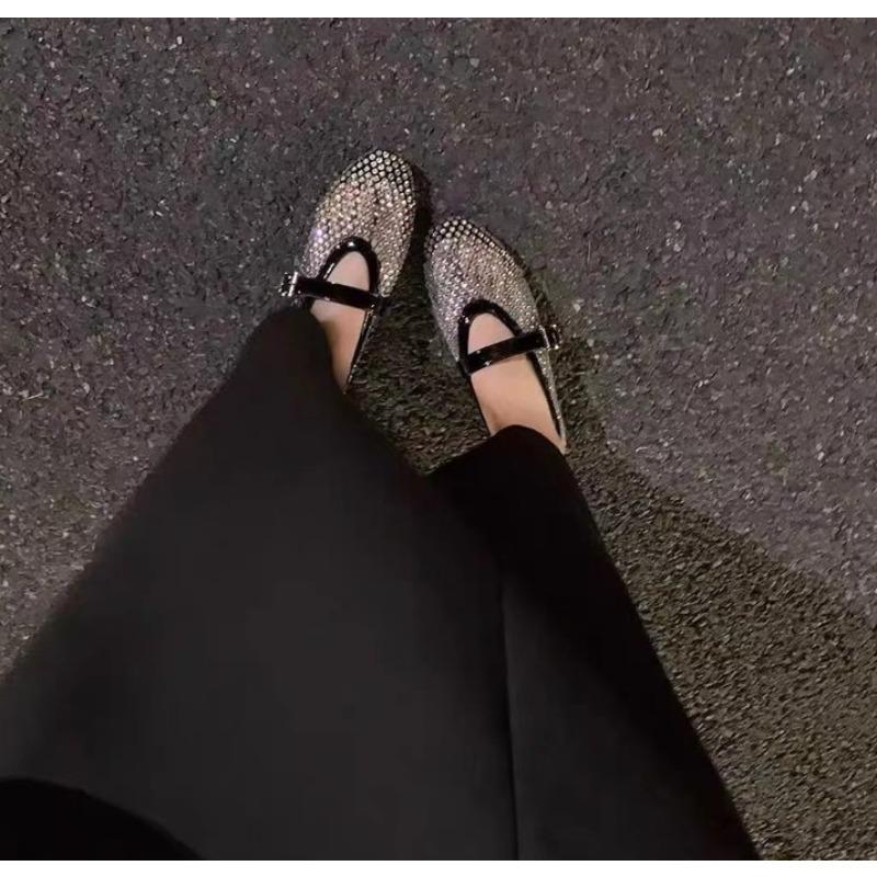 Fashion Mesh Breathable Rhinestone Fashion Versatile Women's New Foreign Style Niche Belt Flat Soft Soled Mary Jane Shoes Womens Shoes