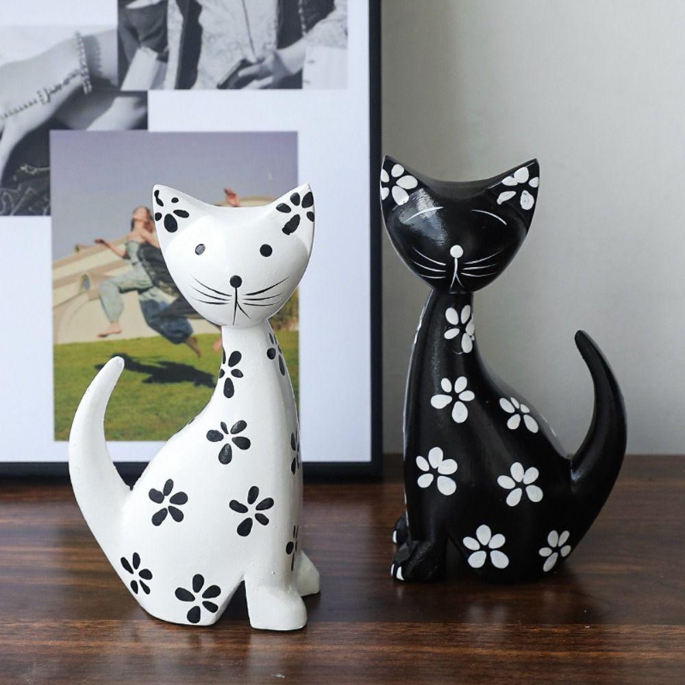 2pcs Modern Cat Statue Minimalist Miniatures Figurine Desktop Ornament Animal Sculpture  TV Cabinet