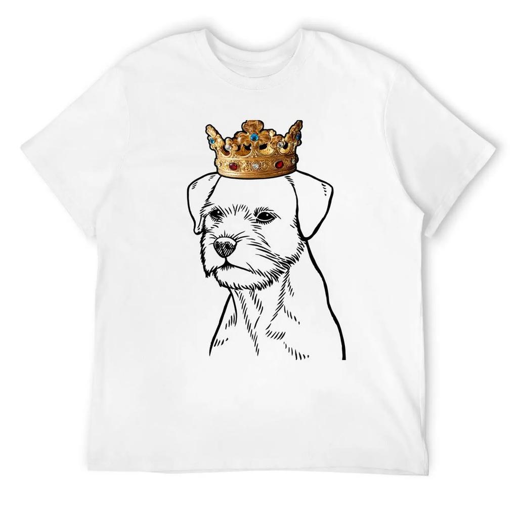 Border Terrier Dog Wearing Crown T-Shirt Short Sleeve Tee Summer Clothes Anime Stuff Black T Shirts for Men