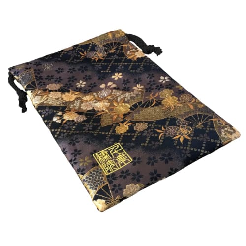 Senshishuin Nishijin Brocade Drawstring Bag (Lined) with Smoky Fan Cherry Blossom Design, Medium Size