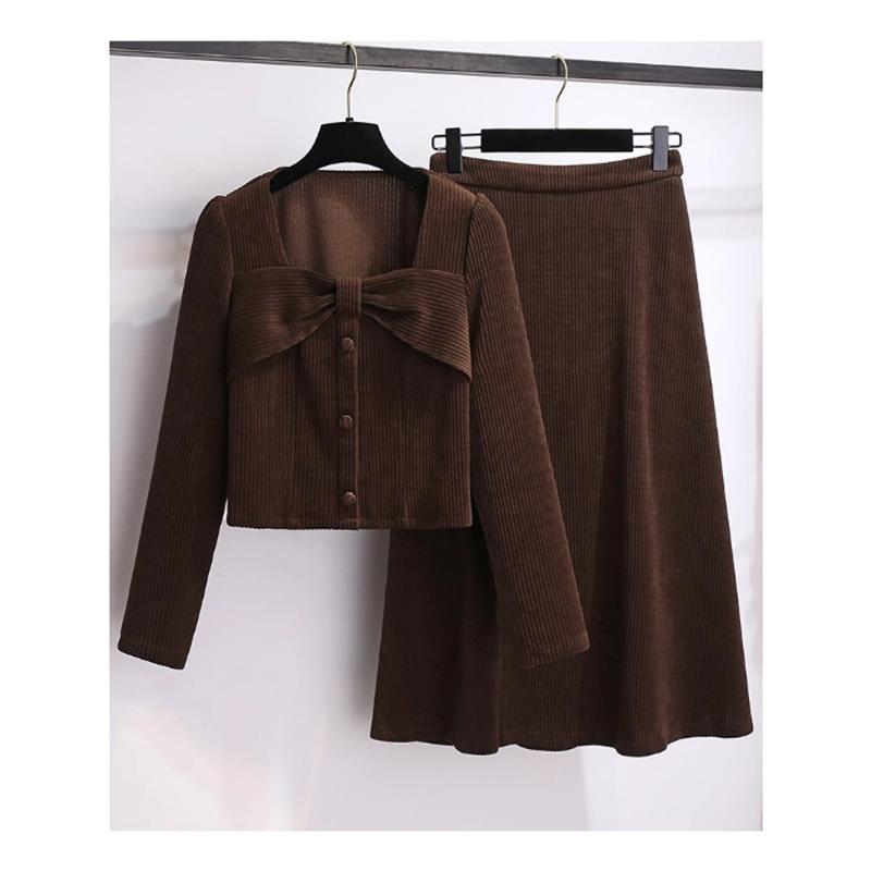 Red Corduroy Jacket Mini Skirt Women's Fashionable Two Piece Set Autumn Season Elegant and Stylish Clothing
