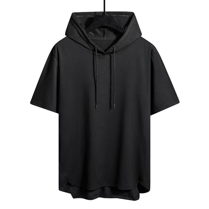 Men's Sports Short Sleeved T Shirt Hooded Trendy Fashionable Thin Style Breathable Loose Outdoor Running Casual