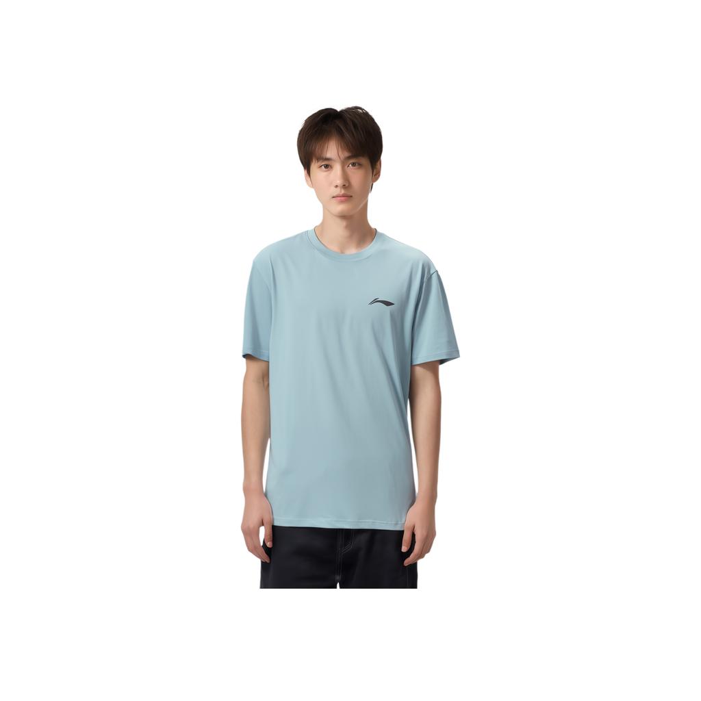 Li-Ning Solid Color Round Neck Pullover Straight Fit Short Sleeve T-Shirt Men Tops Soft-Mist-Blue ATSU053-3