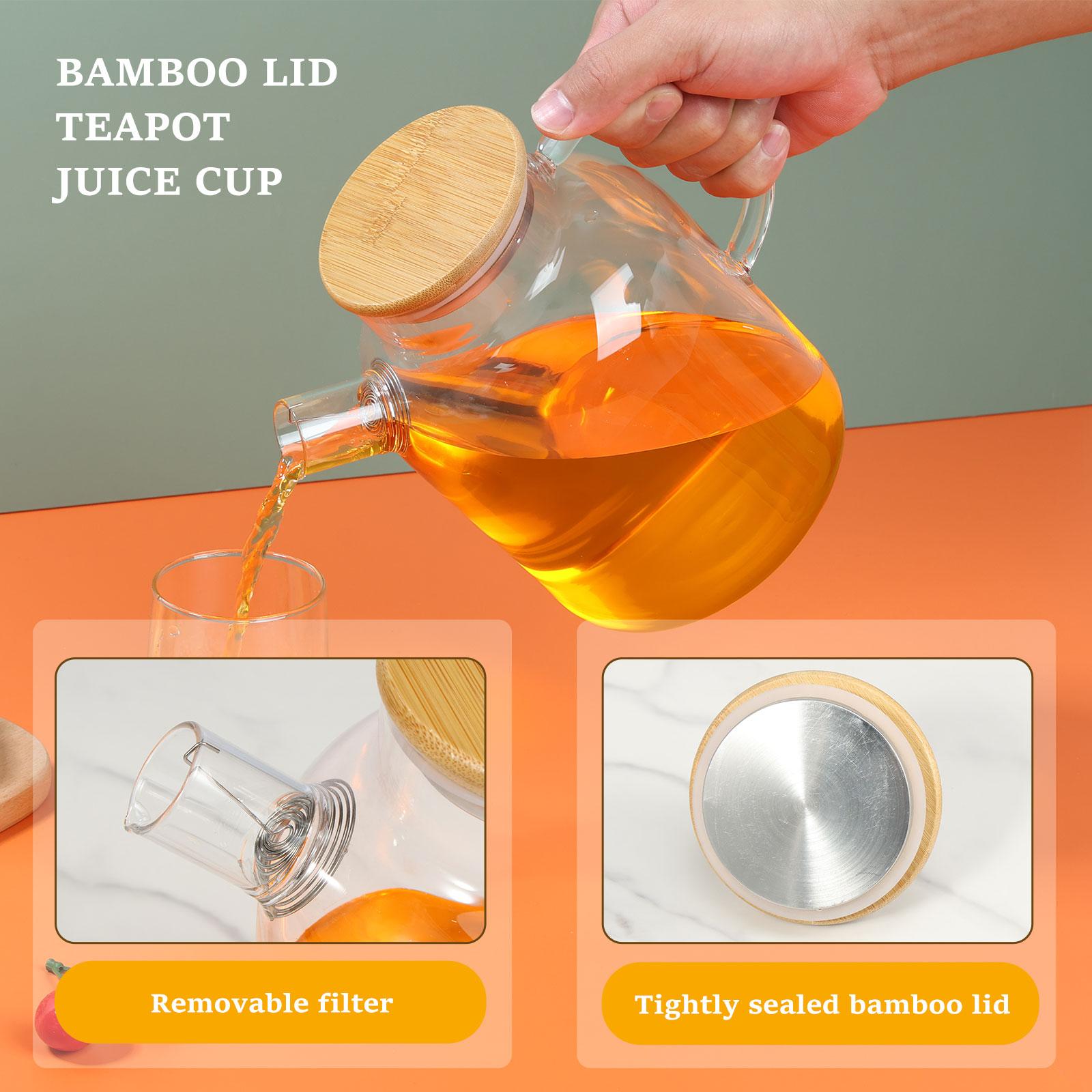 

Glass Pitcher with Bamboo Lid 1800ml Glass Water Pitcher Heat Resistant Glass Jug with Handle Leafproof Glass Kettle with 1800ml