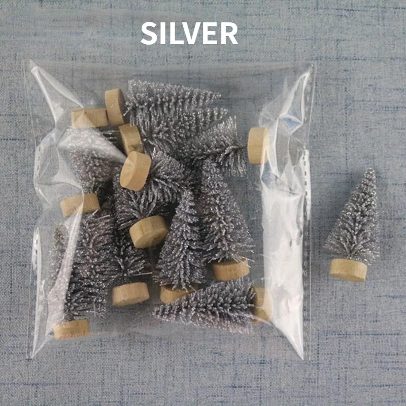 

12 шт., мини-елочки, кисть для бутылок, пластиковые зимние снежные украшения, настольные украшения, сделай сам, Рождественский подарок LXY 12pcs серебряный