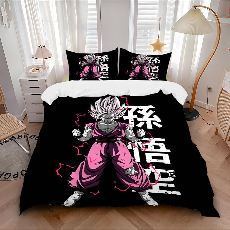 3dílná sada prošívaných přikrývek Super Saiyan Rose Goku - Měkký a pohodlný povlak na přikrývku do ložnice, pokoje pro hosty a kolejí Dekorativní povlečení Se