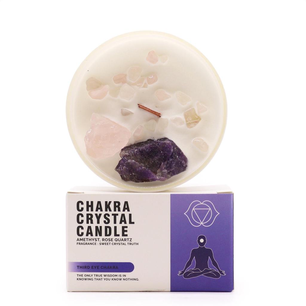 Third Eye Chakra Crystal Candle, Amethyst Rose Quartz