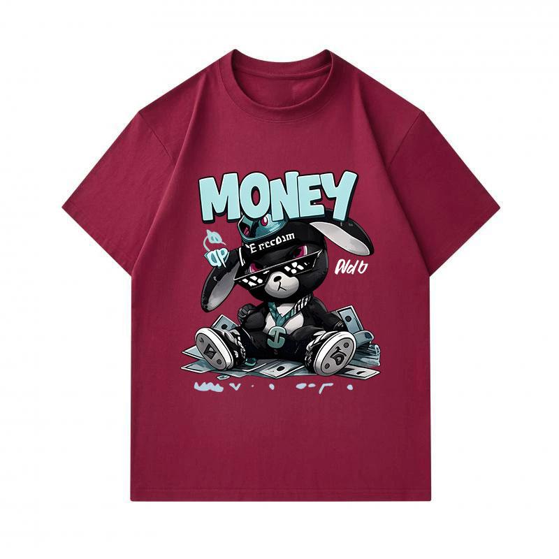 Men's 100% Cotton Crew Neck Short Sleeve T-Shirt, Cool Hip Hop Black Bunny Money Graphic Print Casual Comfortable Streetwear Tee for Daily Wear