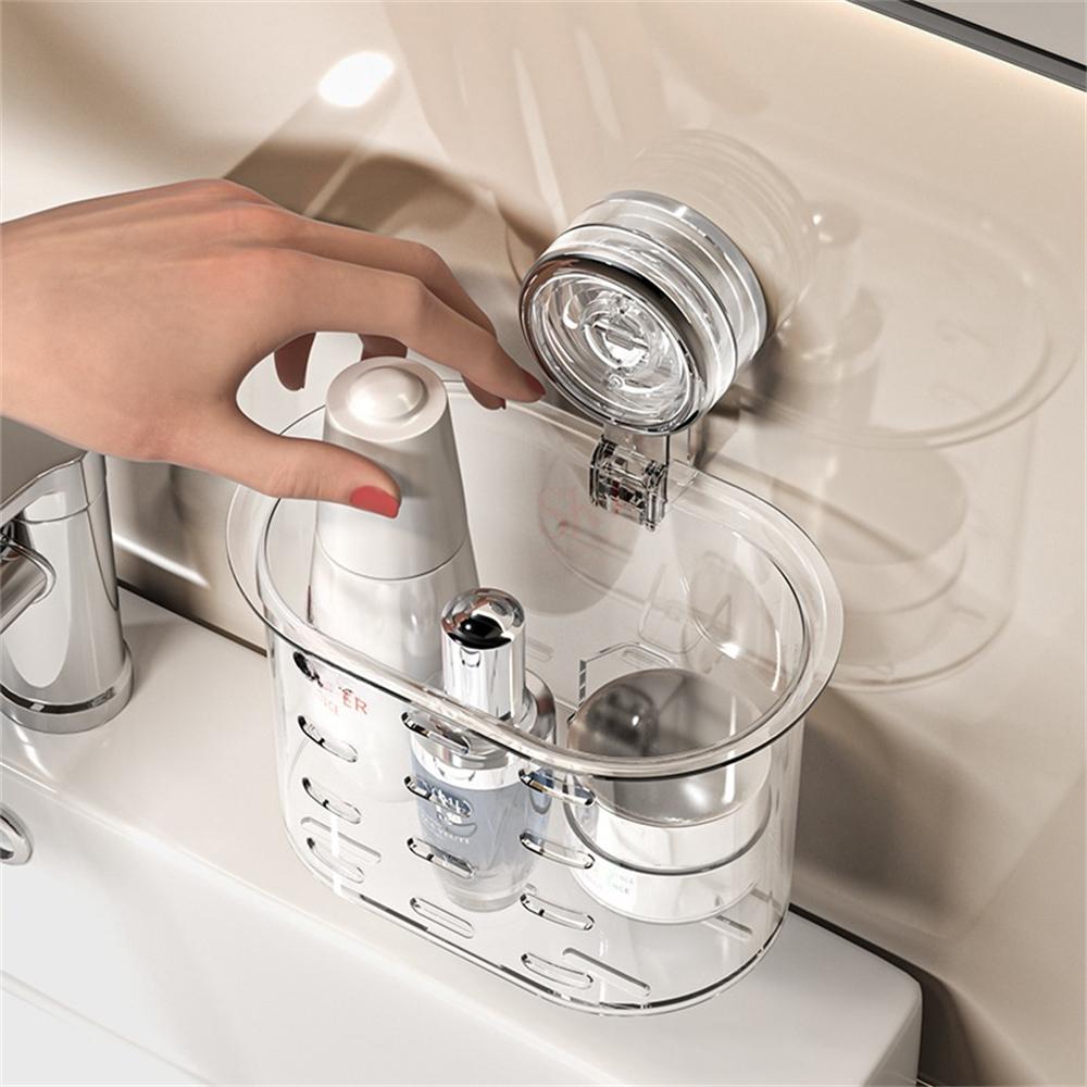 Home Creative Suction Cup Storage Basket Bathroom Makeup Hollowed Out Drain Rack Multifunctional Wall Mounted Cosmetics Holder