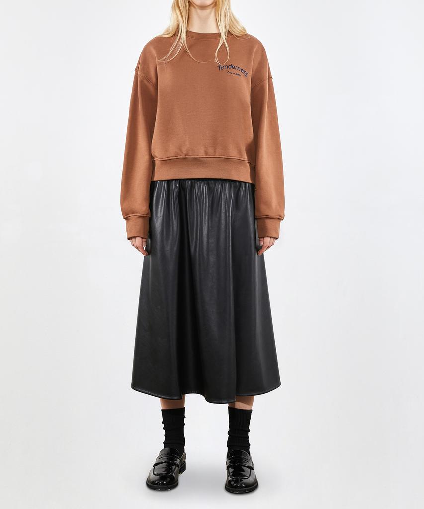 Boyeon Faux Leather Long Flare Skirt Black 0061