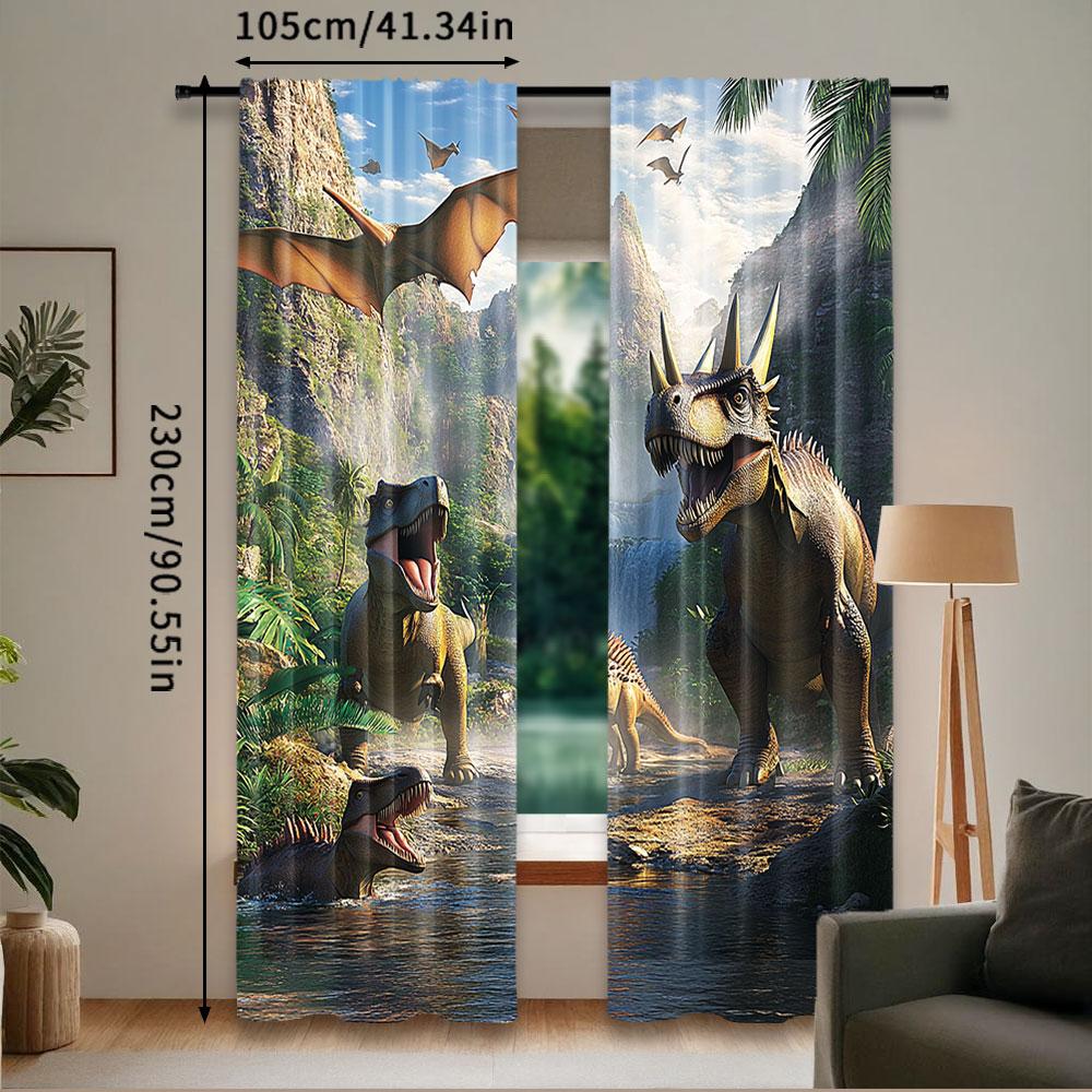 2Pcs Cartoon Dinosaur Curtain For Birthday Party Decor Design For Privacy Protection And Stylish Home Decor Perfect For Living