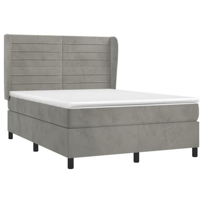 3129267 vidaXL Divan-lit Et Matelas Gris Clair 140x190cm Velours