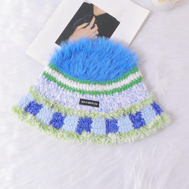 Handmade crochet wool hat women's color tassel with ear protectors hollow sleeve knitted cold hat