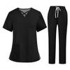 Soild Scrub Working Uniform Suit For Women's Cross V-Neck Short Sleeve Fun T-Shirts Workwear Tee With Pockets