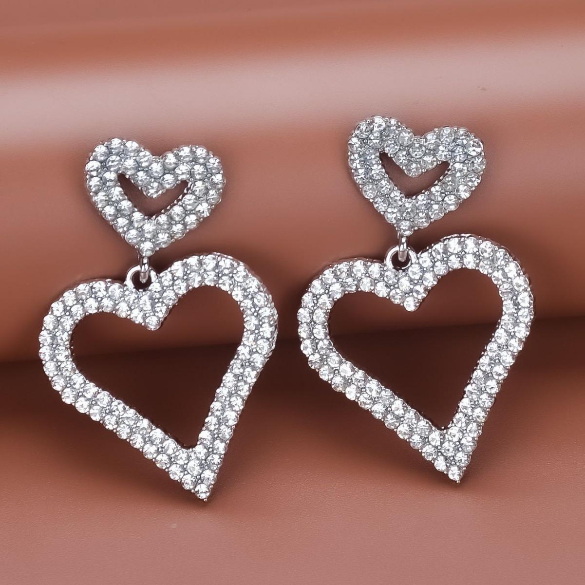 

Women All Match Crystal Love Heart Ear Stud Earrings one size