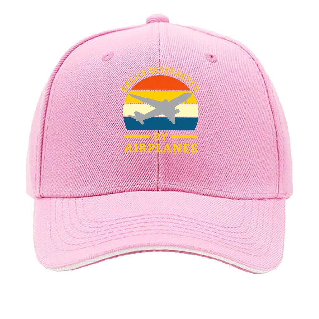 Easily Distracted By Airplanes Vintage Airplane Silhouette Graphic Sandwich Baseball Cap Unisex Women Sun Cap Outdoor Workouts Hat