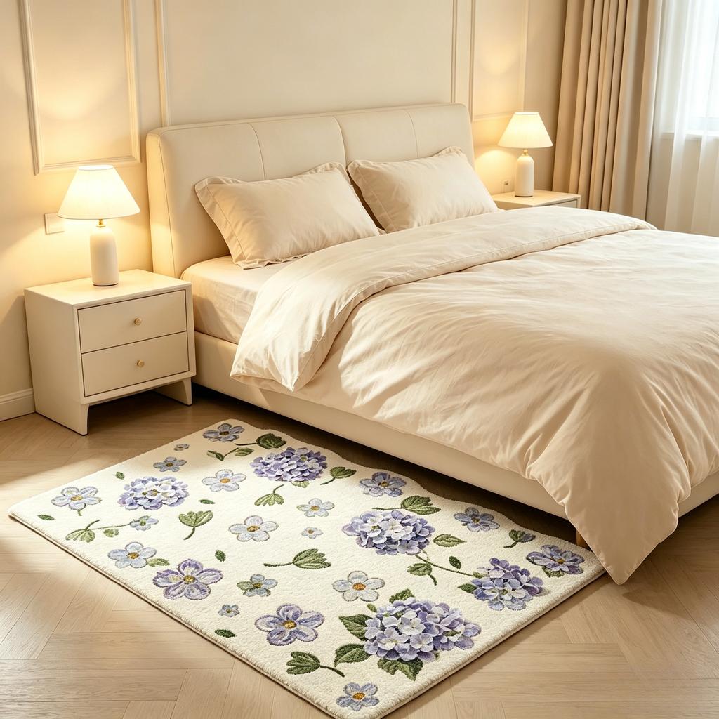 Flower Pattern Carpets for Living Room Fluffy Soft Study Floor Mat Cream Style Bedroom Decor Girl Carpet Thick Plush Bedside Rug