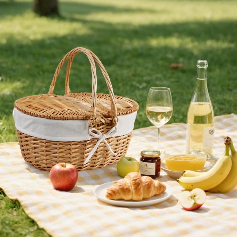 Handwoven Wicker Basket Suitable for Kids Picnics Decorating and Storage with Washable Liner Double Lid Dust Proof