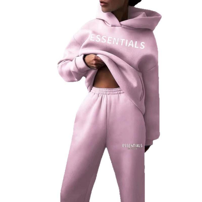Couple Hoodie Set Womens 2-Piece Printed Tracksuit Casual Streetwear Fall Winter