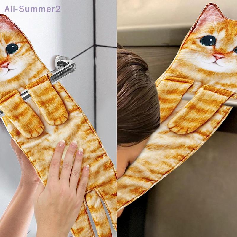 Funny Cat Hand Towels Kitchen Bathroom Hand Towel With Hanging Loops Soft Absorbent Home Decor Dishtowel For Cat Lover Gifts