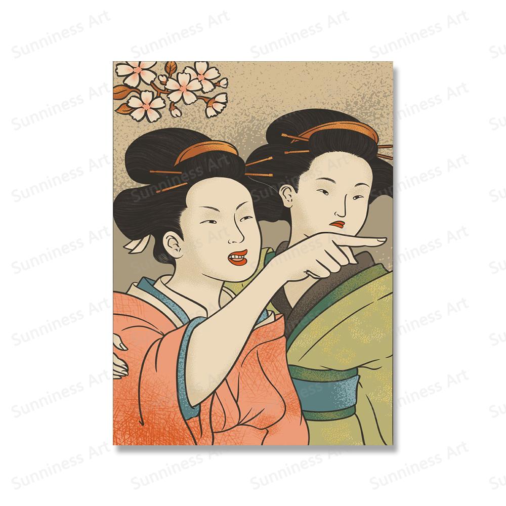 

Женщина кричит на кошку Плакат Винтажный домашний декор Забавное украшение Картина на холсте Искусство Японская гейша Настенная печать Комната без рамки 21x30cm No Framed белый