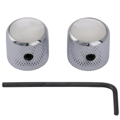 Musiclily Pro 6mm Steel Dome Guitar Knobs with White Pearl Tops and Screw Mounts for Telecaster Electric Guitars and Precision Chrome of Basses, (Set