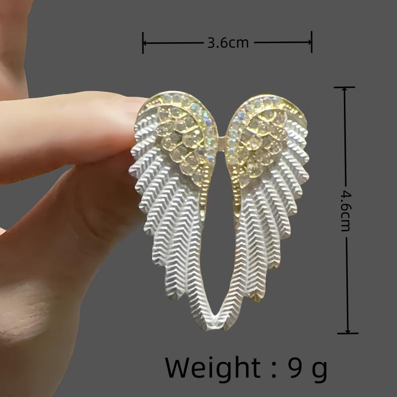 Sparkling Rhinestone Gradient Enamel Brooch Angel Wings Shape Exquisite Fashion Jewelry for Women Daily School Outfit Decor