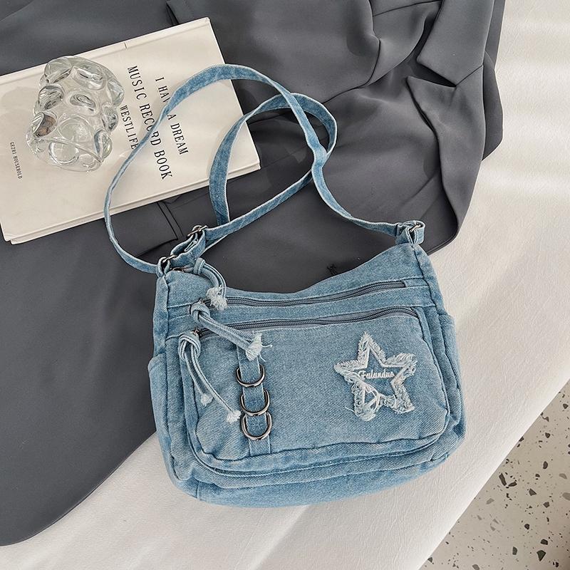 Denim Bag Multi-zipper Retro Crossbody Bag Middle-aged Mother Bag