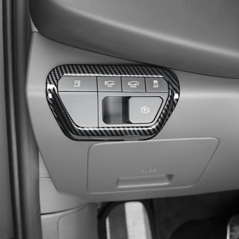 For Kia EV9 LHD Car Interior Carbon Fiber Wood Grain Black Headlight Parking Trunk Opener Button Cover Trim