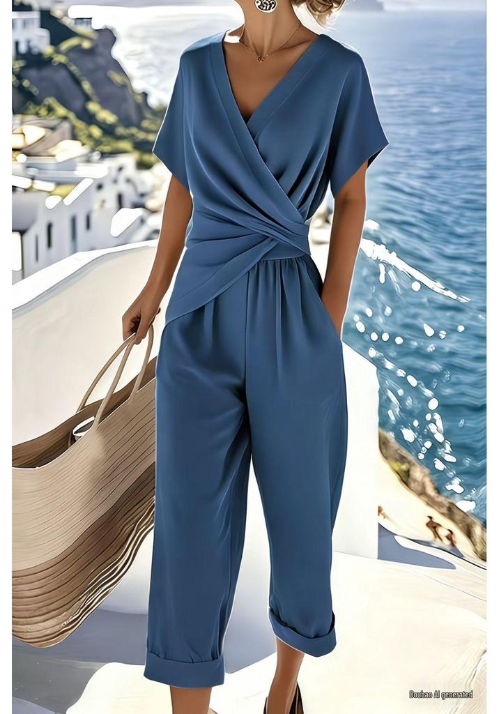 Damen Sommer Set in einfarbigem, unregelmäßigem Design, Europäischer & Amerikanischer Stil, Modekollektion 2025