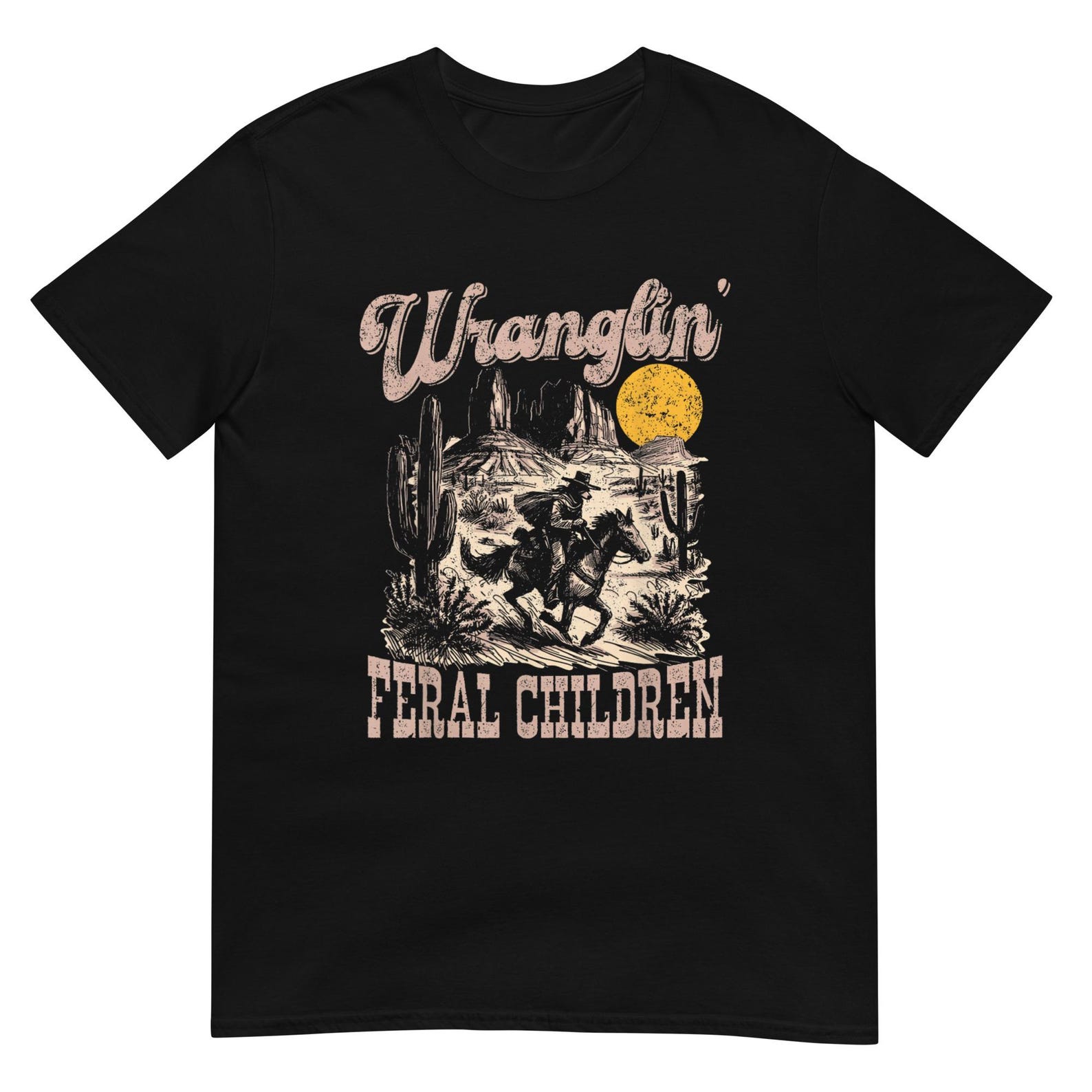 Retro Wranglin Feral Children Raccoon 90s Western Shirt, Vintage Graphic Tee for Casual Wear, Unique Gift for 90s Nostalgia Lovers S