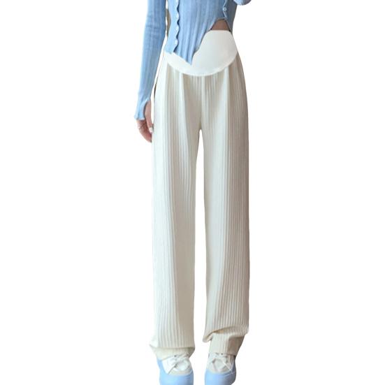 

Брюки для беременных с высокой талией на резинке, прямые широкие длинные брюки, однотонные тонкие брюки, одежда для беременных M белый