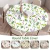 Round Table Cover Waterproof Dustproof Plant Printing Elastic Band Tablecloth Wedding Party Table Cover Kitchen Dining Decor