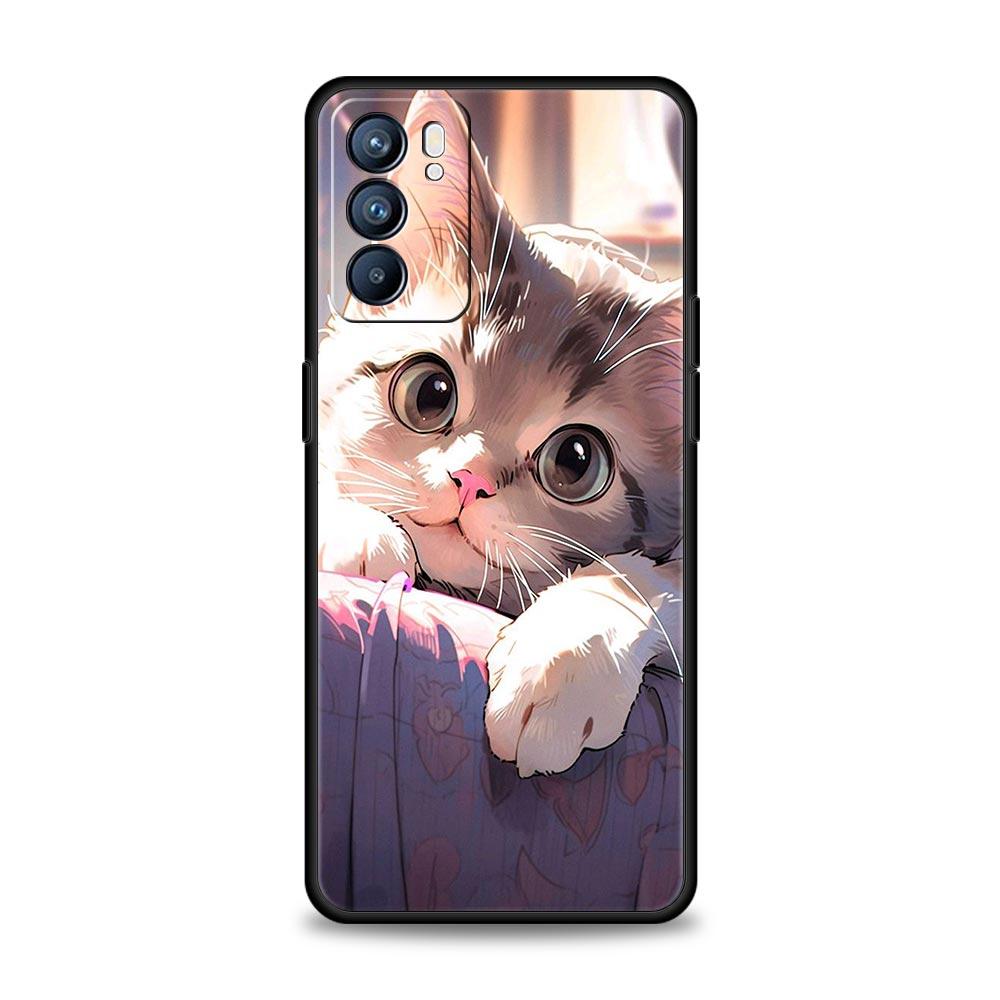 Case For Oppo A54 A53 A52 A9 A15 A95 A17 A16 A76 A74 Find X6 X5 Reno8 Reno7 Reno6 Pro 5G Cover Cartoon Lovely Cat Art Fashion