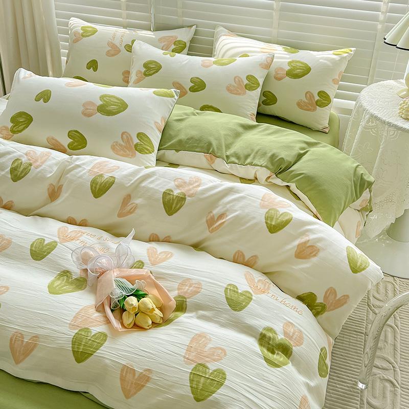 Waschbares Baumwoll-Bettwäsche-Set mit Kissenbezug Bettlaken Einzel- oder Vollgröße Bettwäsche Bettdeckenbezug-Set Queen-/King-Doppelgröße 3pcs 0.9m bed&set