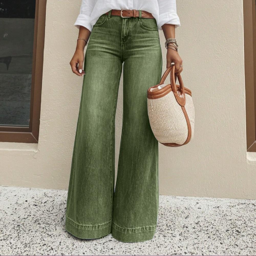 Women Vintage Denim Jeans Ladies Casual Wide Leg Straight Pants Full Length Long Pant