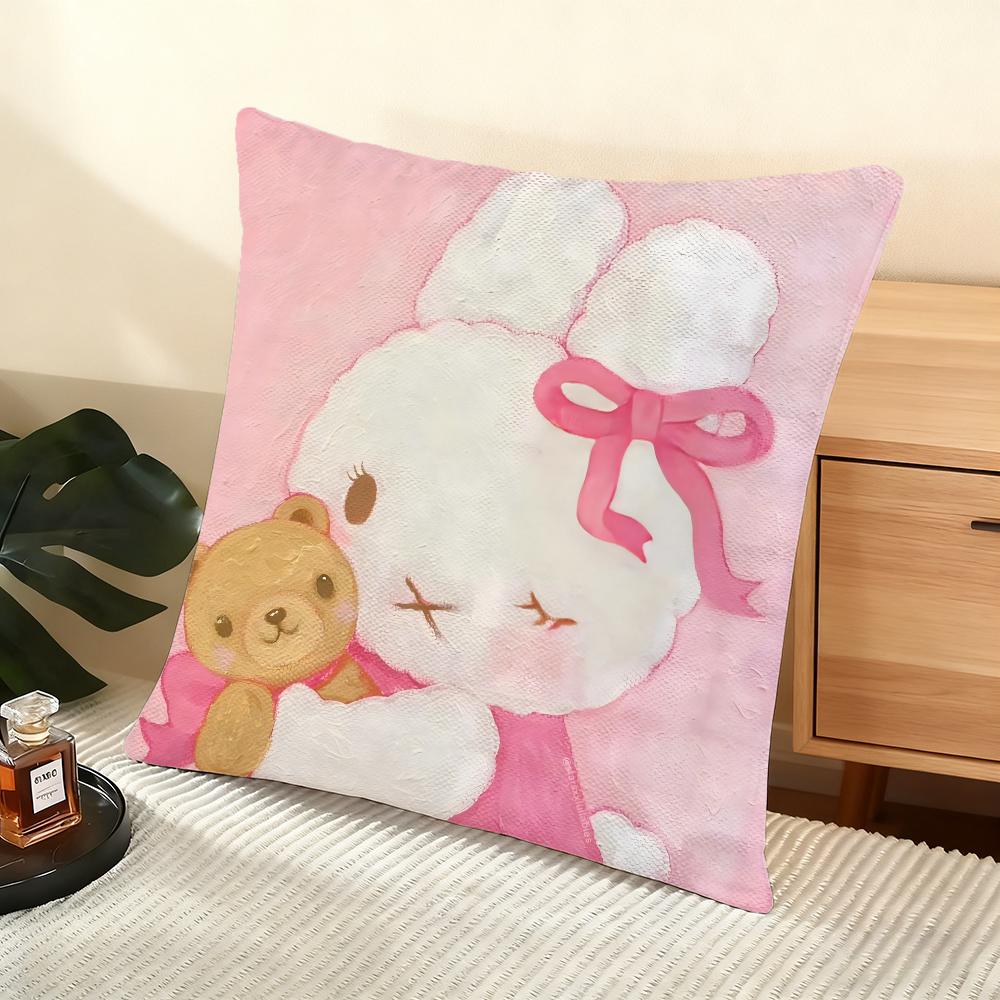Cute Oil-Painted Small Animals Cushion Cover Silky Short Plush Home Sofa Cushion Cover - Invisible Zipper Home Decoration