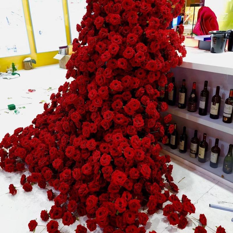 Red Rose Waterfall Flower Wall - Artificial Floral Arrangement for Weddings and Events