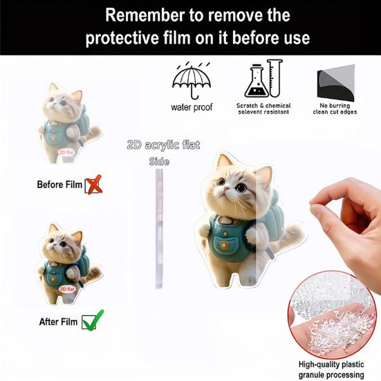 Automobile Pendant 2D Cat Car Rearview Mirror Hanging Ornament Acrylic Cat Charm Keyring Auto Backpack Keychain