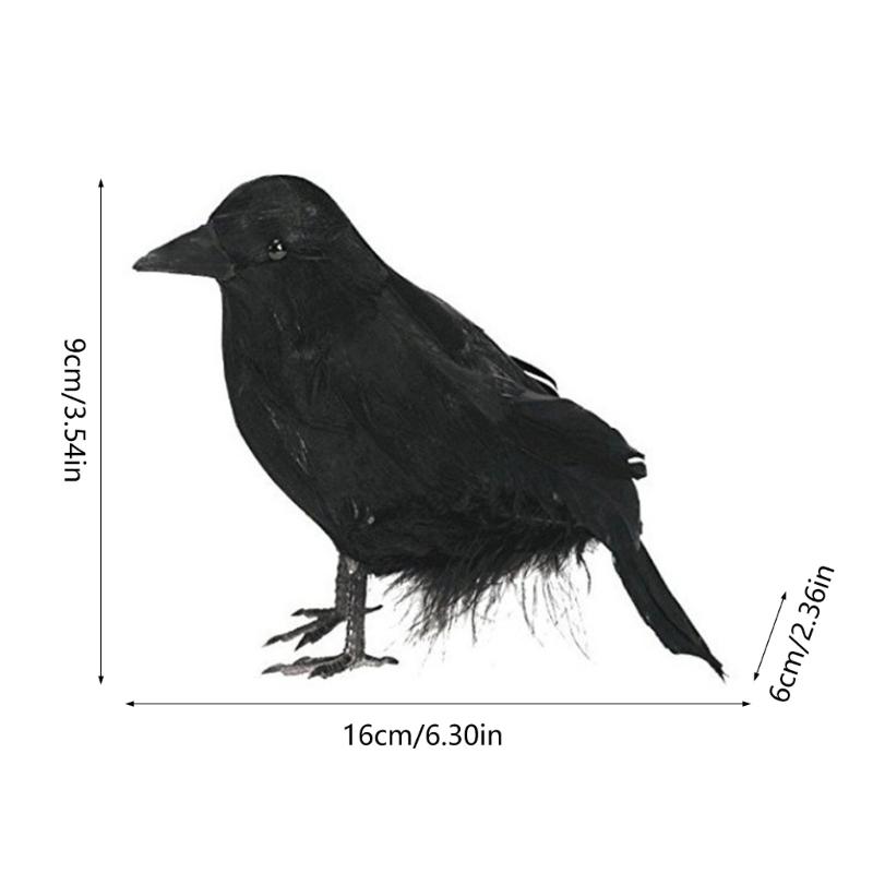 Realistic Feathered Crow Eerie Artificial Corbie Bird for Party Accessories Frightening Indoor Outdoor Decoration Jewelry