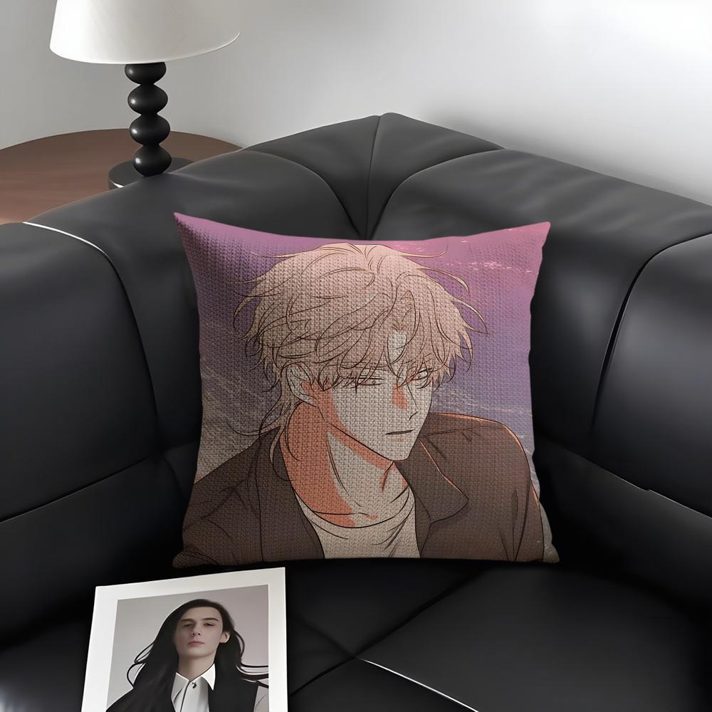 L-Low Tided In Twilight Comic Cushion Cover Natural Linen Organic Fabric Double-Sided Printing Sofa Home Decor Gift Pillow Case