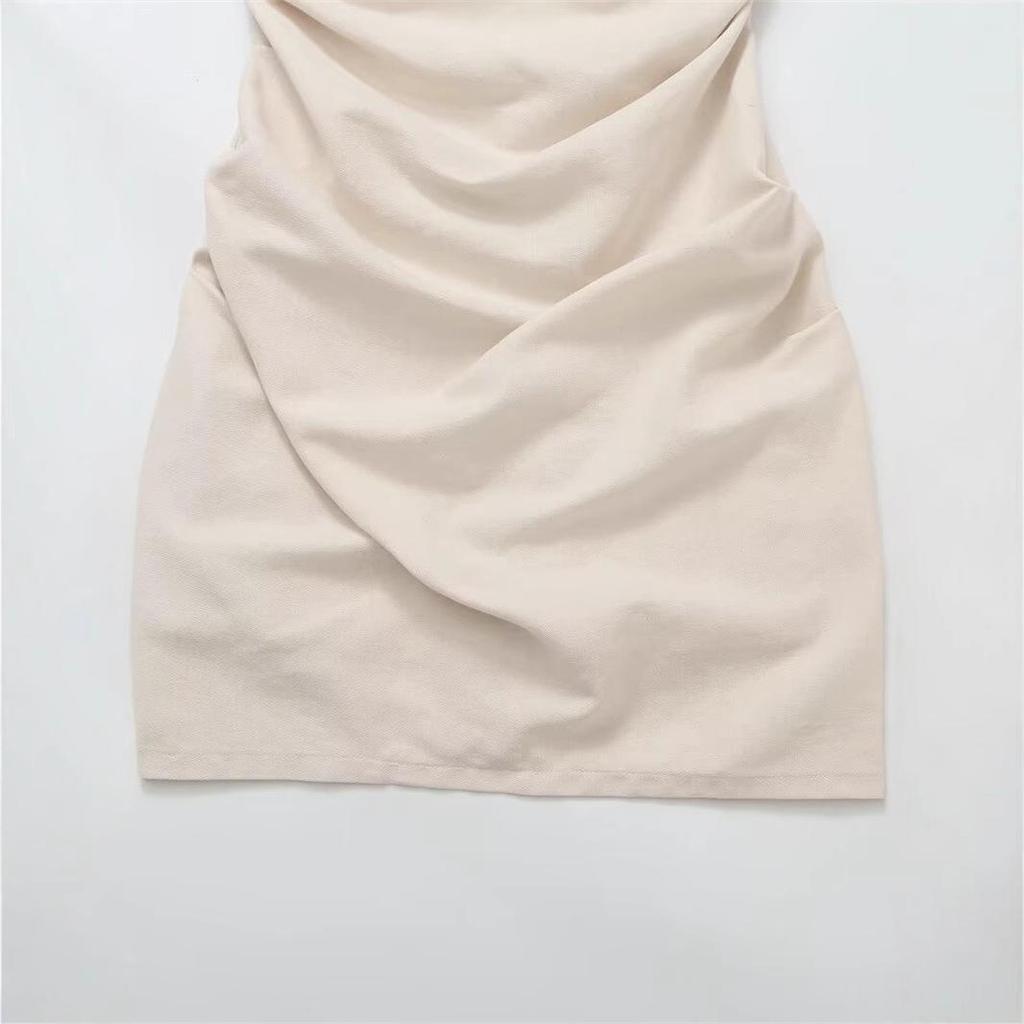 Europäischer Stil Herbst 2025 Plissiertes Bandeau Leinenmischung Kurzes Kleid