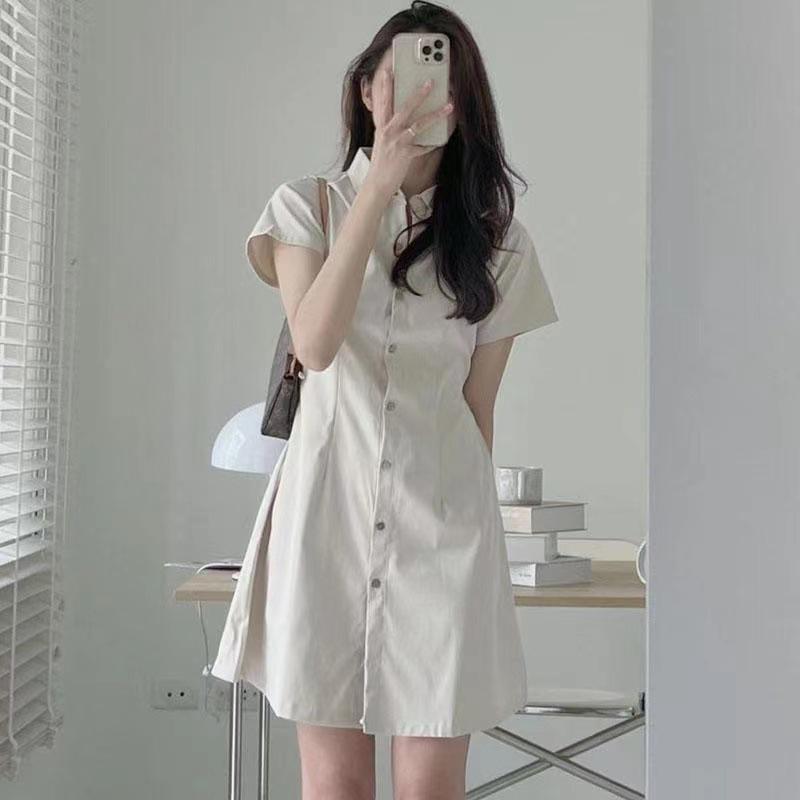 Korean Chic Lapel Slim Fit Short-Sleeve Dress