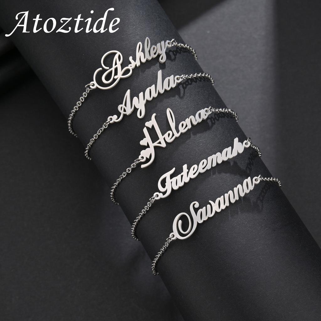 Atoztide Customized Name Crown Heart Bracelet Personalized Thick Chain for Women Stainless Steel Gold Color Bangle Jewelry