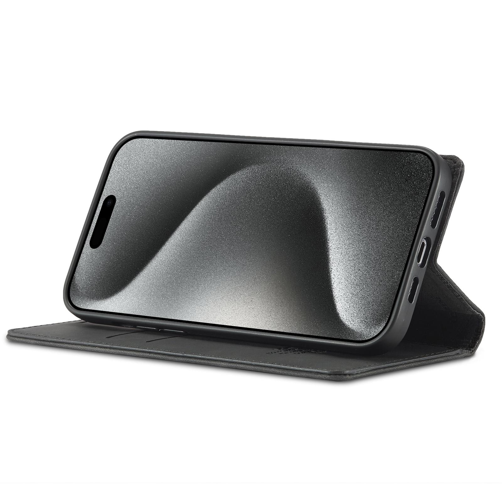 

LC.IMEEKE For iPhone 16 Pro Case Wallet Microfiber Leather Phone Cover Black
