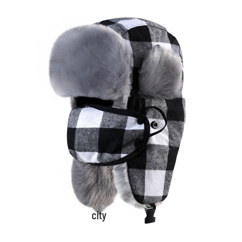 Plaid Lei Feng Hat Men & Women - Autumn/Winter Thickened Warm Hat with Ear Protection