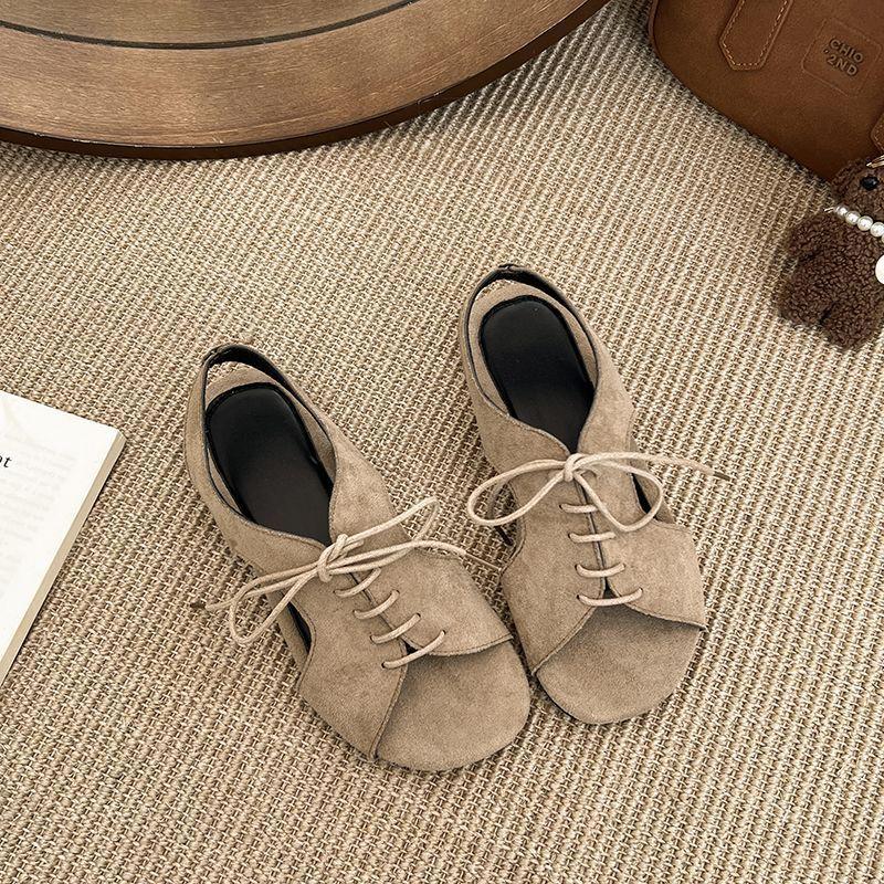 Open-toed Straps, Flat-bottomed Lace-up Sandals, Summer and Autumn New Fashion Versatile Retro Niche Single Shoes