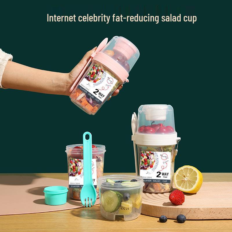 Mason Jar Breakfast Salad Cup with Lid and Fork - Portable Fruit & Veggie Light Meal Yogurt Cup